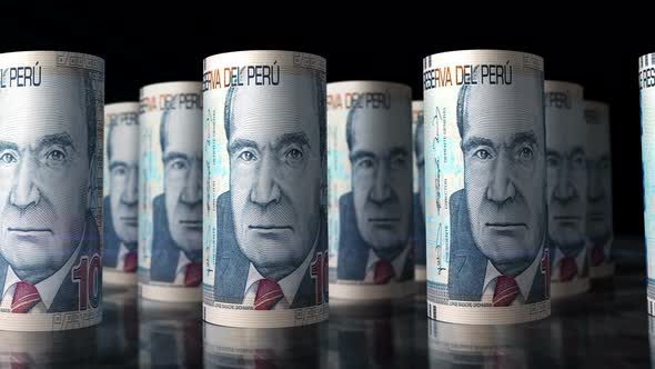 Peruvian Soles money banknotes rolls seamless loop alt