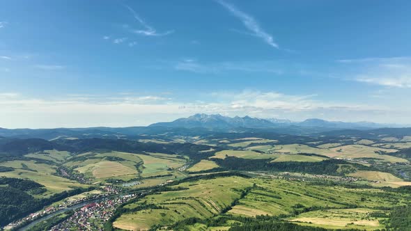 Aerial view from the Trzy Korony lookout tower on the High Tatras in Slovakia