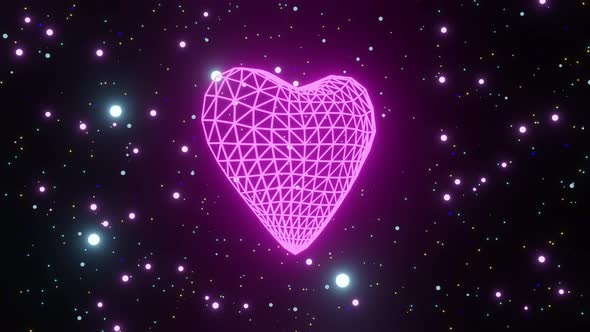 3d wireframe heart in galaxy animation