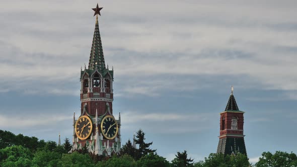 Russia, Moscow, shot of Kremlin tower with a star.