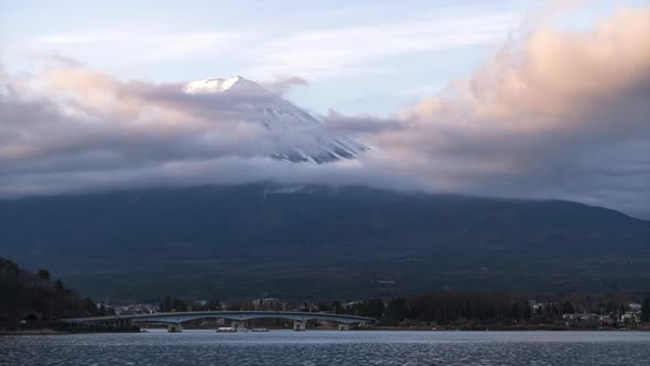 Timelapse Top View of Fuji Mountain at Kawaguchiko Lake