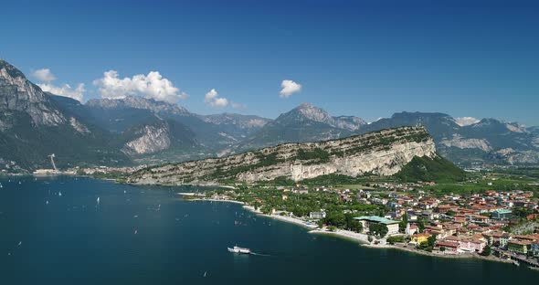 Beauty Aerial Landscape of Lake Garda Italy with Linfano and Torbole City