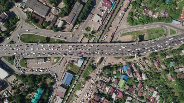 Transport Aerials  Top Down View of Freeway Busy City Rush Hour Heavy Traffic Jam Highway Bridge alt