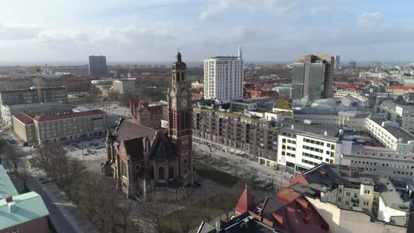Aerial View of Church in Malmö City