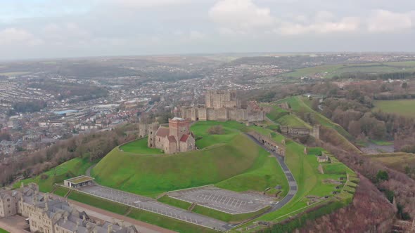 Circling aerial shot of dover castle UK alt