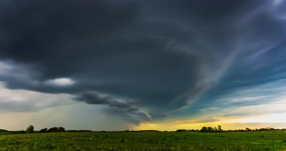 Time Lapse of Supercell Storm Rolling Through the Fields in Lithuania