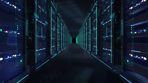 4K Server room, abstract technology background. (Loopable)