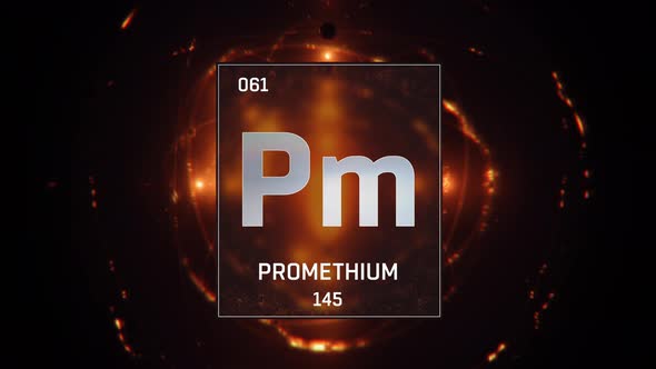 Promethium as Element 61 of the Periodic Table on Orange Background