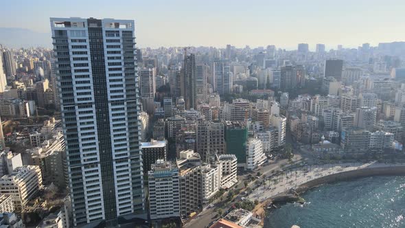 Aerial drone shot of Beirut Waterfront