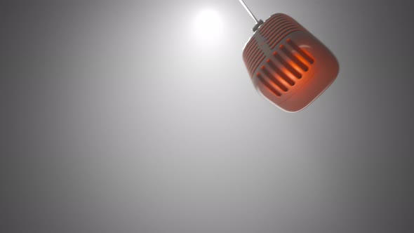 Animation with metal vintage microphone above the boxing ring. Fog and spotlight alt