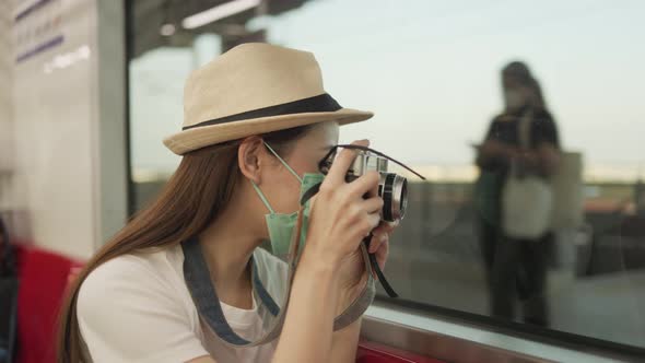 travel, trip  social distance concept, trip in summer with face mask alt