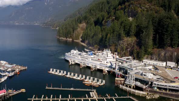 Panoramic Natural Scenery And Maritime Seaport Of BC Ferries In Horseshoe Bay, BC, West Vancouver, C alt
