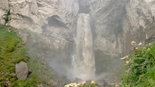 Dirty Waterfall Sultan High in the Mountains Near Elbrus in Summer ...