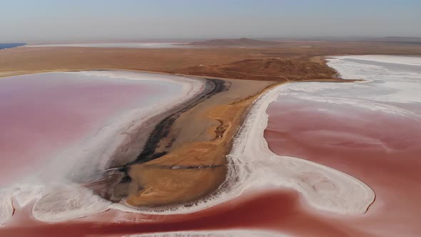 Aerial View Tilted Downward Shot Pink Salt Lake Low Key alt
