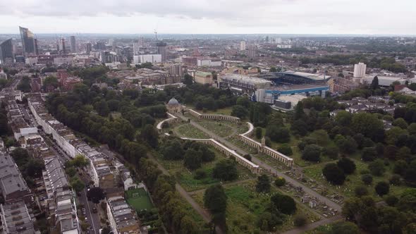 Drone View of Brompton Cemetery Surrounded By Urban Areas in London