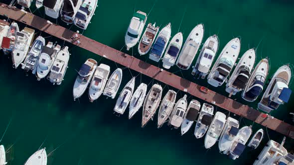 Top Down Drone View of the Yachts Docked at the Marina