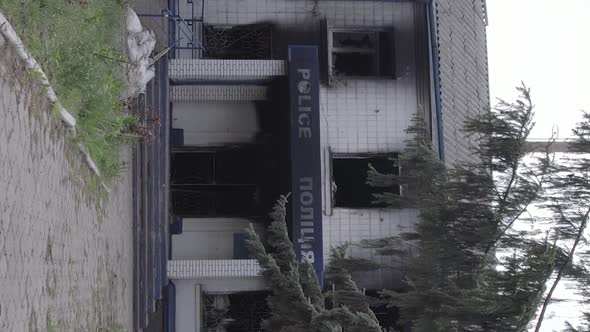 Vertical Video of a Destroyed Police Station in Ukraine During the War alt
