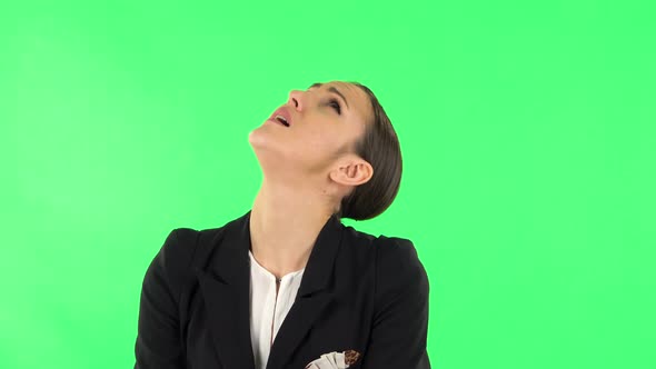 Cute Female Feels Very Bad, Her Stomach Hurts. Green Screen alt