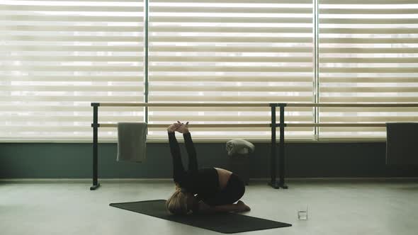 Woman Ptactice Yoga Indoors Alone Complex Asana Practice