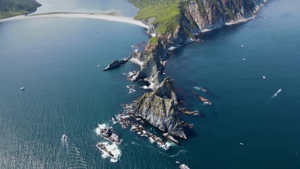 a bay with narrow rocks in Kamchatka