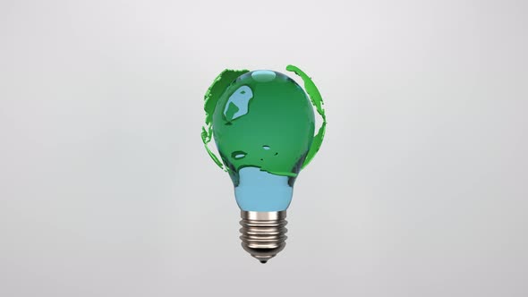 Planet Earth in an Electric Light Bulb Rotates in a Loop on an Empty White Background alt