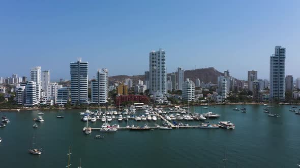 Aerial View of a Yacht Club in a Beautiful Bay in Cartagena Colombia