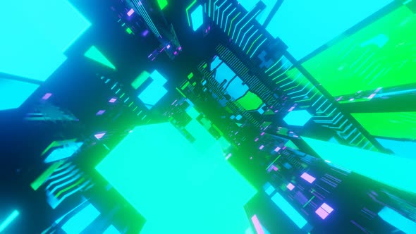 Fly Through Technology Cyberspace with Neon Glow alt