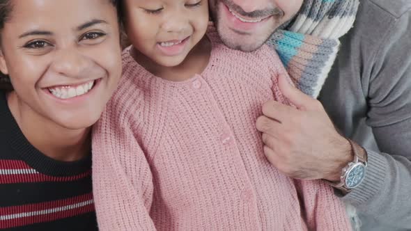 happiness caucasian and latin family dad mother  grandmom and girls smile and laugh together alt