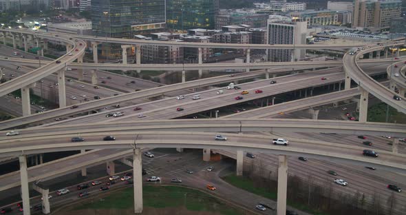 Aerial of cars on I-10 West freeway in Houston, Texas alt
