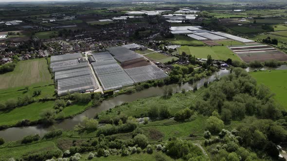 Offenham Village And Industrial Farming Greenhouses River Avon North Evesham Aerial Landscape