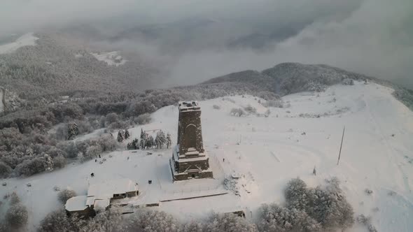 Drone flight above the Shipka National Monument alt