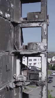 Vertical Video of a Destroyed House During the War in Ukraine alt