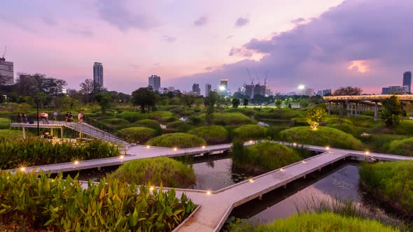 TIme lapse view of Benchakitti Park in evening time alt