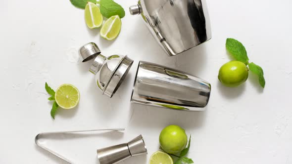 Top View of Bartenders Coctail Tools Set