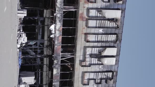 Vertical Video of a Destroyed Shopping Mall During the War in Bucha Ukraine alt