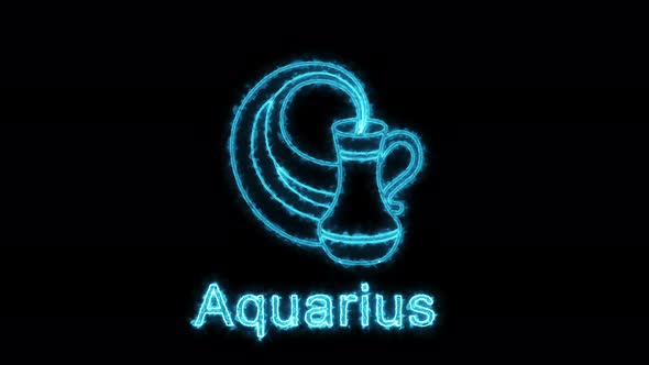 The Aquarius zodiac symbol, horoscope sign lighting effect green neon glow