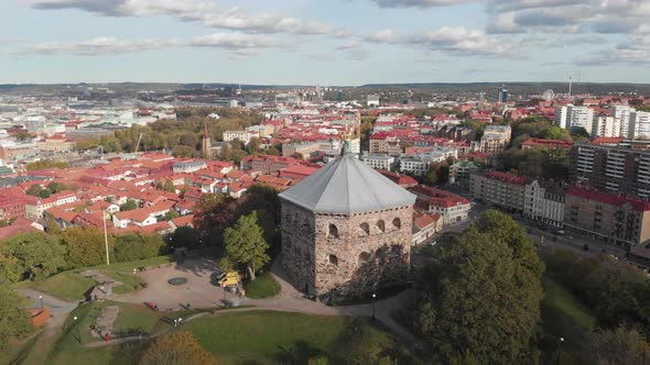 Travel Destination Skansen Kronan in Gothenburg Sweden Aerial Reveal