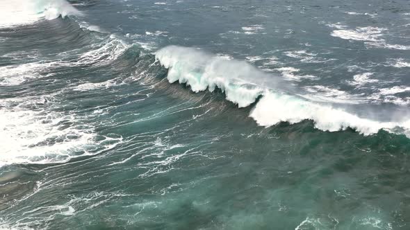 Slow Motion Drone Video of Ocean Waves Crashing the Shore