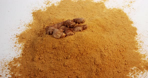 Ginger, Zingiber officinale, Root and Powder against White Background, Slow Motion 4K alt