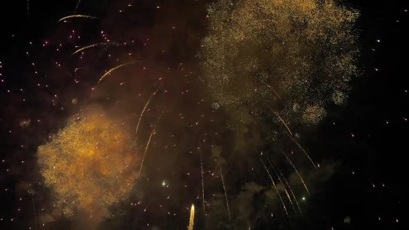 Slow Motion Colorful Bright Fireworks in Dark Sky at Night  Holiday Concept