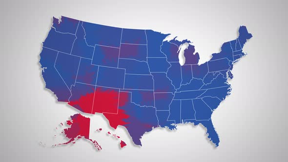 USA Map - Red States Changing to Blue States