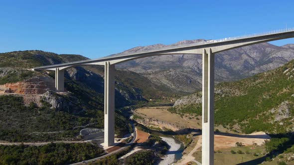 Aerial Shot of the Fully Finished Moracica Bridge in Montenegro alt