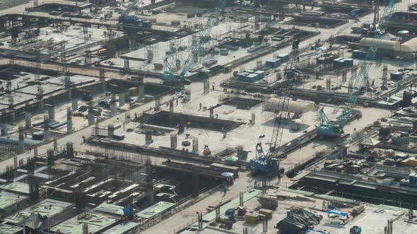 Time Lapse of Construction Site with Heavy Construction Machinery in Metropolis alt