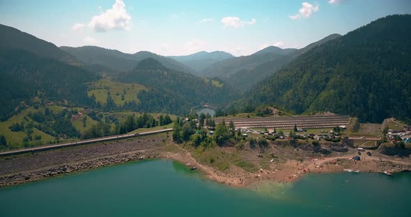 Aerial view of Lazica brana dam and Spajici lake in Tara mountain region