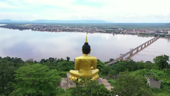 Aerial view from Wat Pho - Laos to MeKong river with Ubon Ratchathani province, Thailand