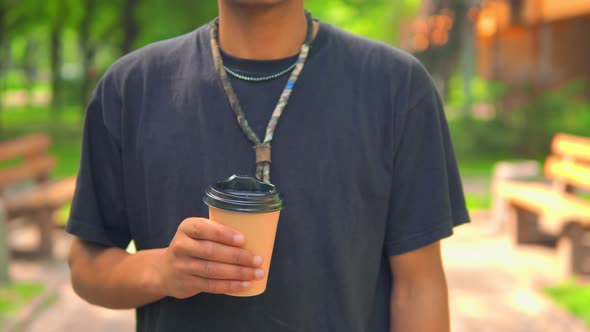 Panorama From Hand To Face Handsome Man Outdoors alt