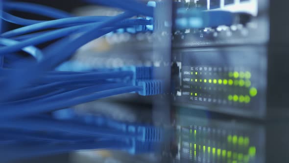 Close Up Fiber Optic in Server Room alt