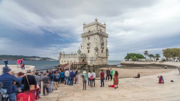 Belem Tower Is a Fortified Tower Located in the Civil Parish of Santa Maria De Belem Timelapse alt