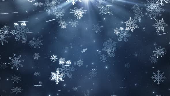 Snowflakes Falling on Blue Background