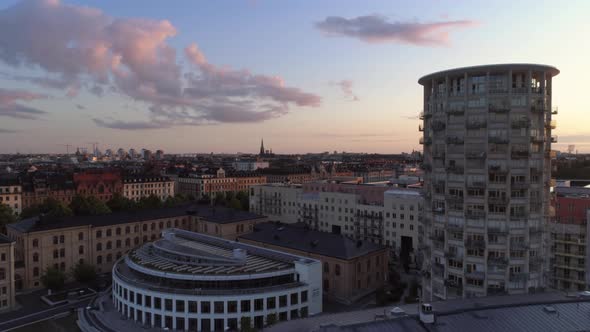 Aerial View of Buildings in Stockholm at Sunset